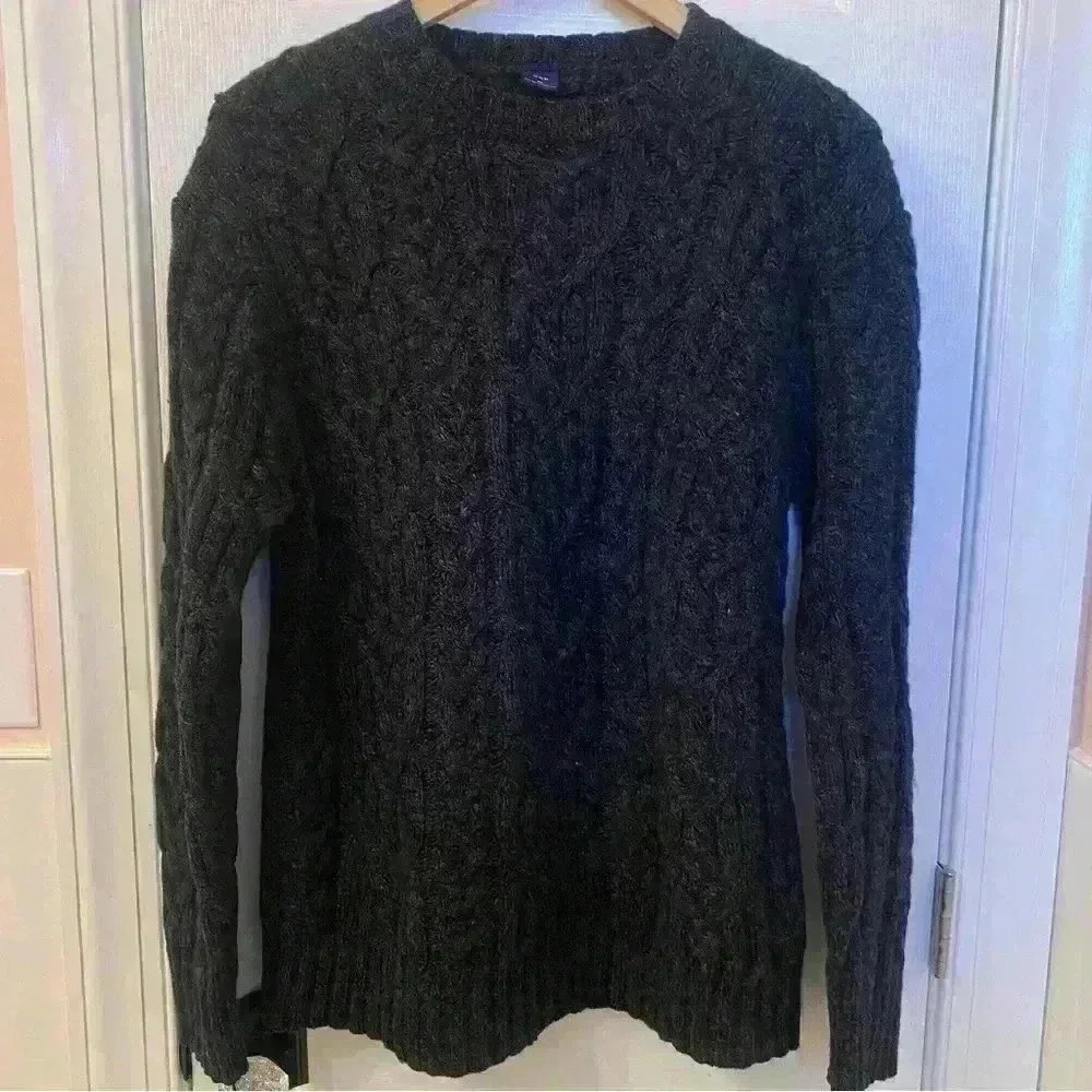 VINTAGE GAP 100% Lambswool Grey Cableknit Sweater Size XL